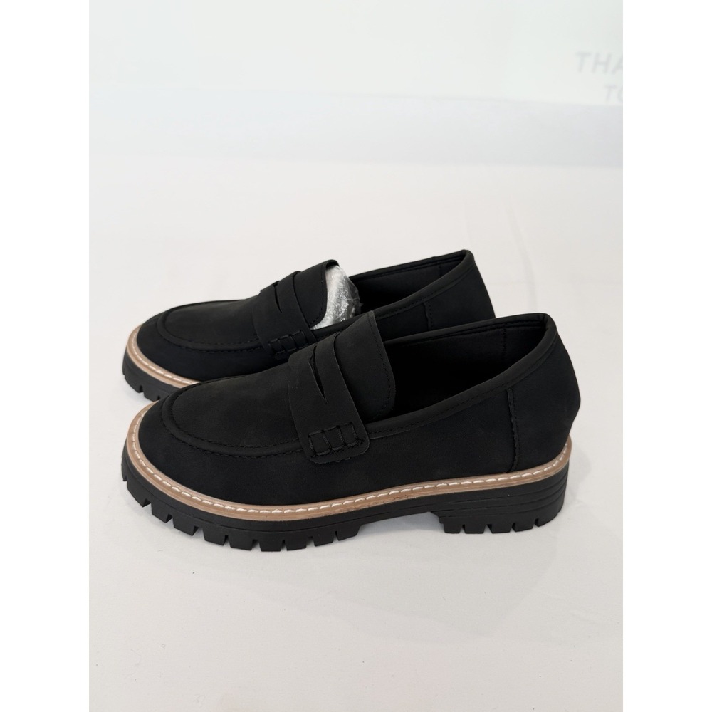 Women's Black Loafers Size 8 US Chunky Lug Sole Slip-On Shoes Work Casual Preppy